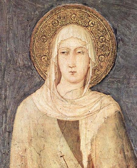 detail depicting Saint Clare of Assisi from a fresco  in the Lower basilica of San Francesco, Simone Martini